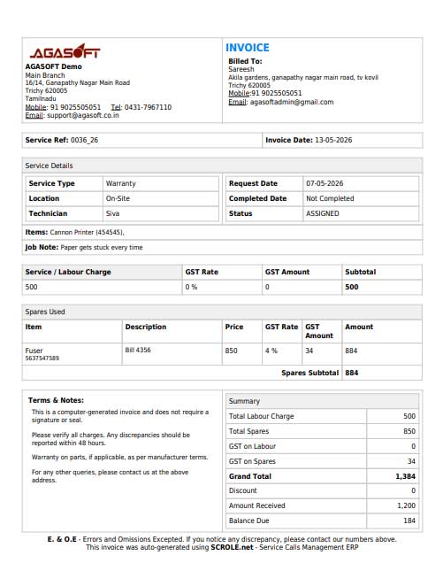 SCROLE Invoice Management Screenshot